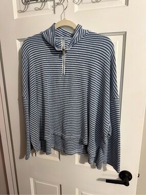 Splendid Blue and White Striped Half-Zip Sweater
